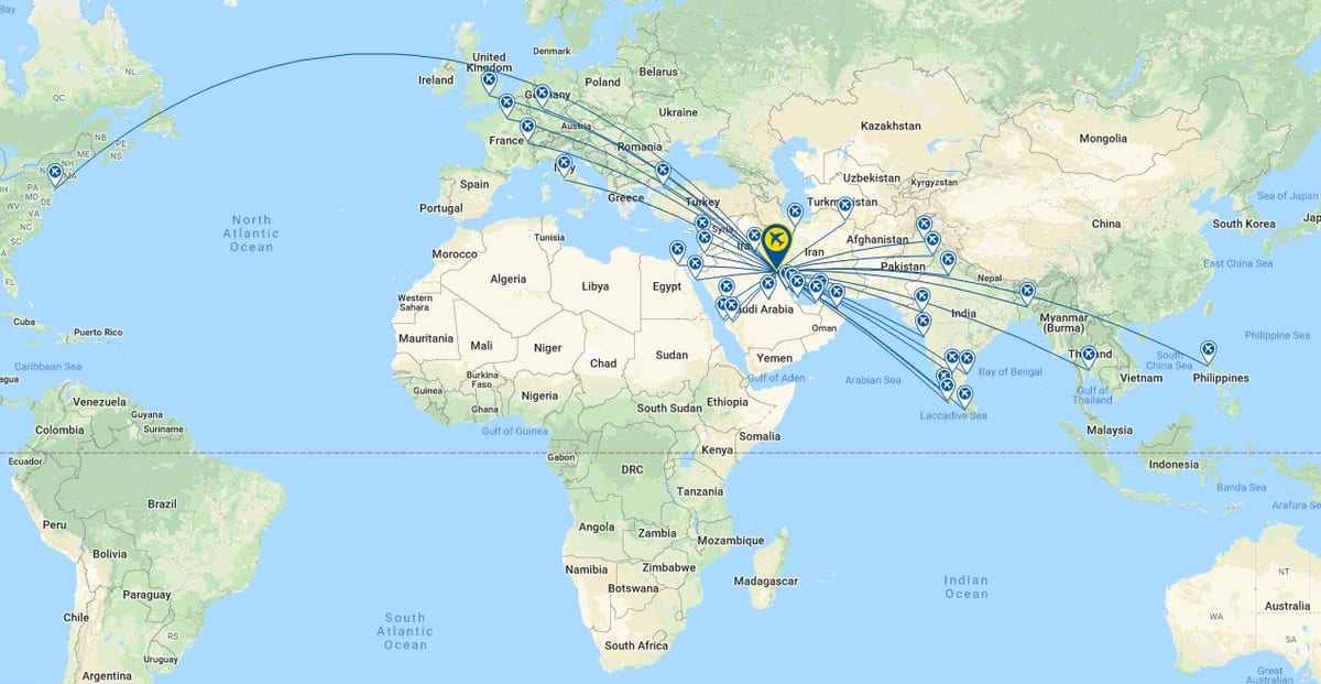 kuwait airways útvonal térkép