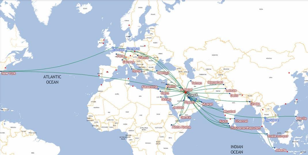 térkép kuwait airways úticélok